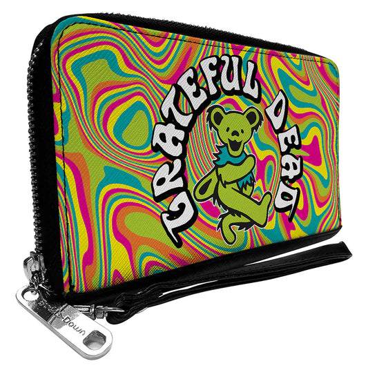 Grateful Dead Dancing Bear Icon Swirl Multi Color Zip Around Wallet with Detachable Wristlet Strap