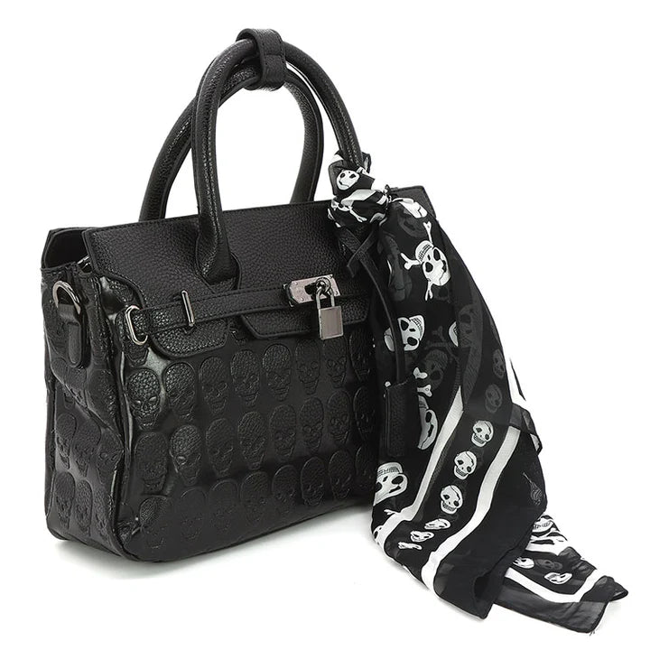 Embossed Skull Handbag with Scarf