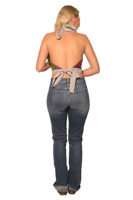 Blue Sky Designs Open Back Festy Halter Top in Cotton Knit