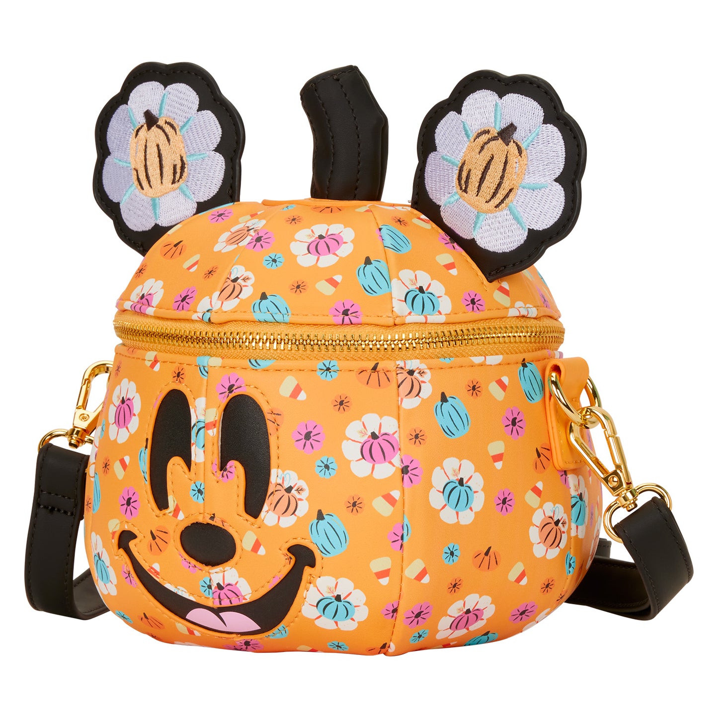 Loungefly Mickey Mouse Floral Pumpkin Head Glow Figural Crossbody Bag
