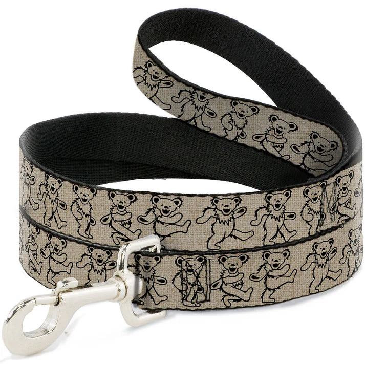 Grateful Dead Dancing Bears Leash in Tan and Black - 1" Wide