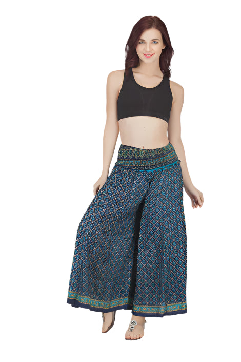 Sari Print Wide Leg Pants with Elastic Waist