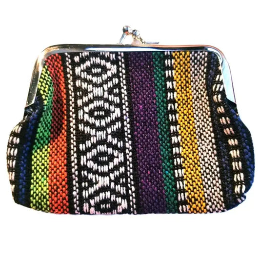 Woven Southwestern Coin Purse with Kiss-Lock Clasp in Assorted Colors