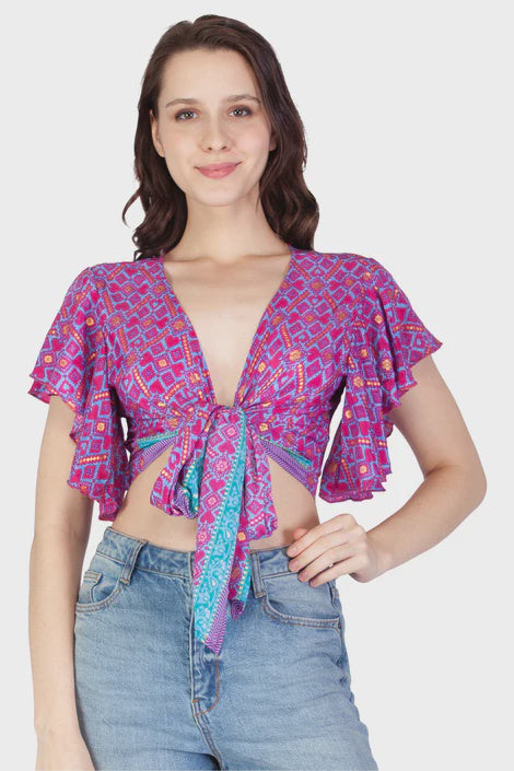 Sari Print Tie Up Top