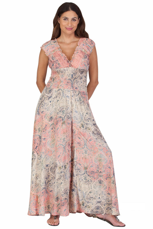 Paisley Print V Neck Long Jumpsuit - Assorted Prints and Colors