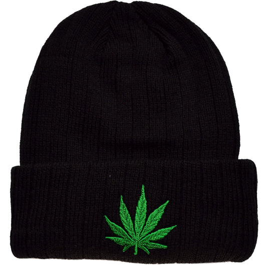 Weed Leaf Beanie - Black