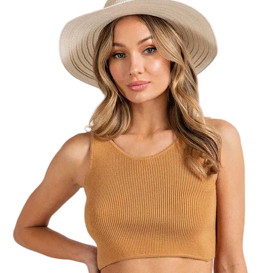 Back Twist Strap Sleeveless Top in Camel