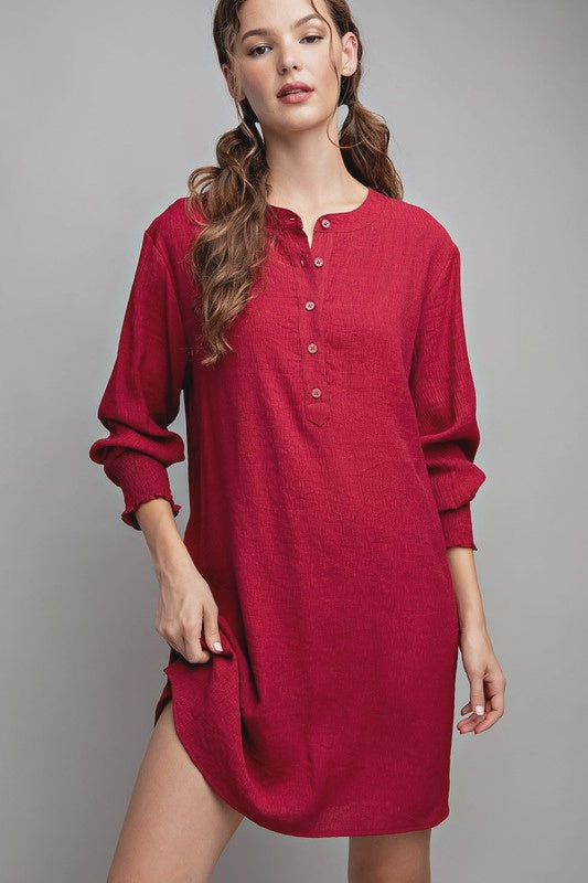 Button Down Tunic Dress in Wine SALE