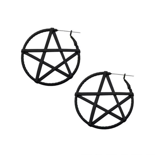 Black Matte Pentagram Plug Hoops - 20g