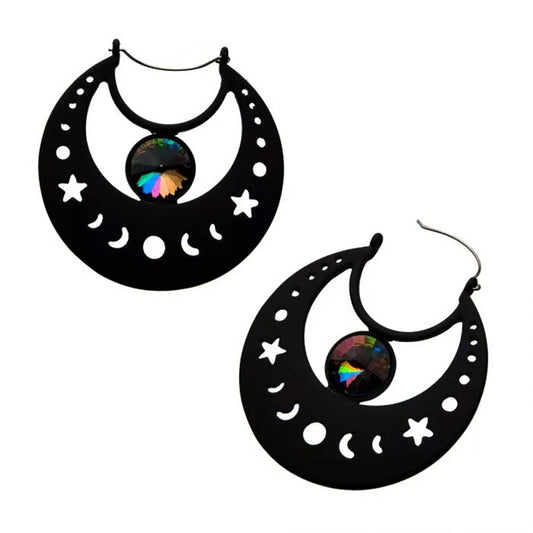 Black Cut Out Moon Phase Hoop with Gem Plug Hoops - 20g