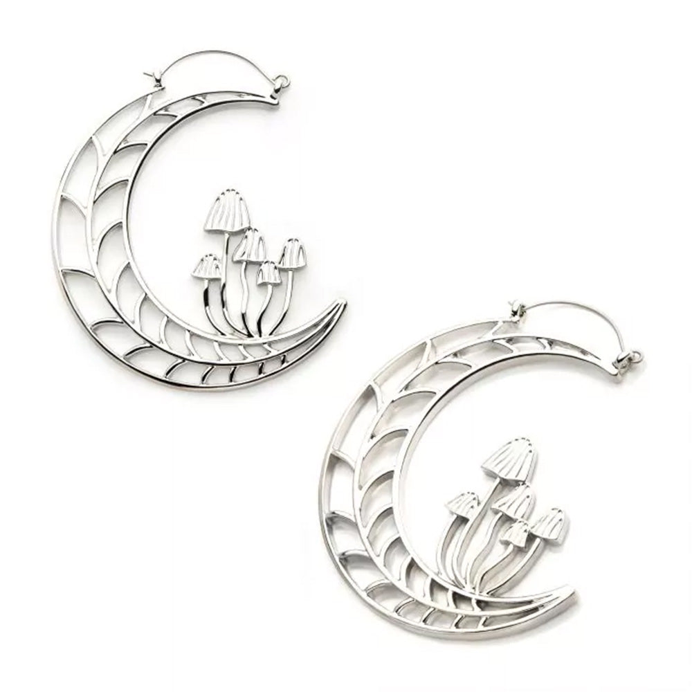 Crescent Moon with Mushrooms Plug Hoops - 20g