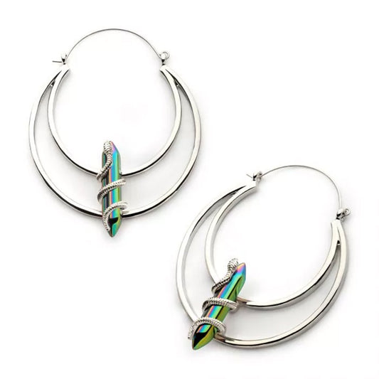 Double Hoop with Snake on Vitrail Crystal Plug Hoops - 20g