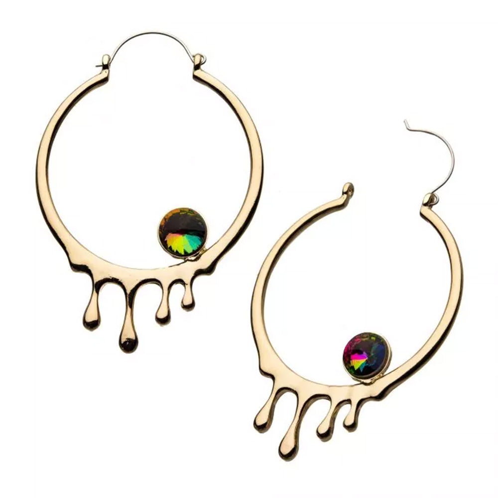 Dripping Gold Hoop with Vitrail Gem Plug Hoops - 20g