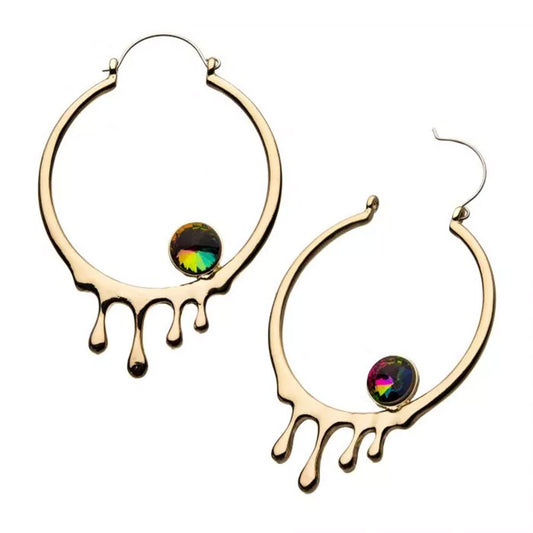 Dripping Gold Hoop with Vitrail Gem Plug Hoops - 20g