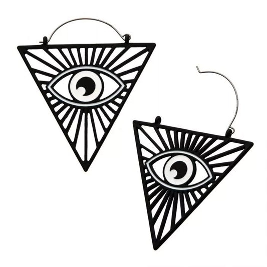 Matte Black All Seeing Eye Plug Hoops - 20g
