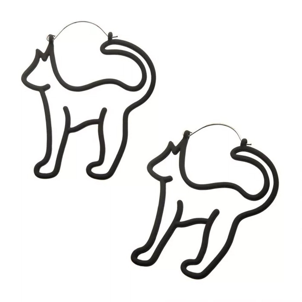 Matte Black Cut Out Cat Plug Hoops - 20g