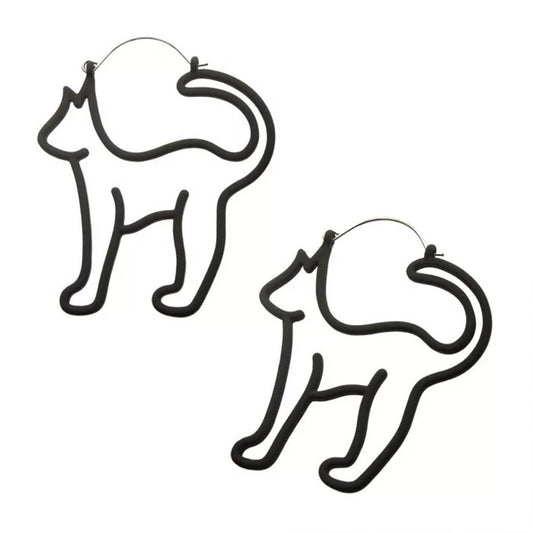 Matte Black Cut Out Cat Plug Hoops - 20g