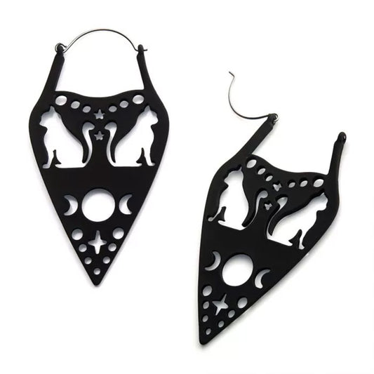 Cut Out Cats, Stars & Moon Design Plug Hoops - 20g
