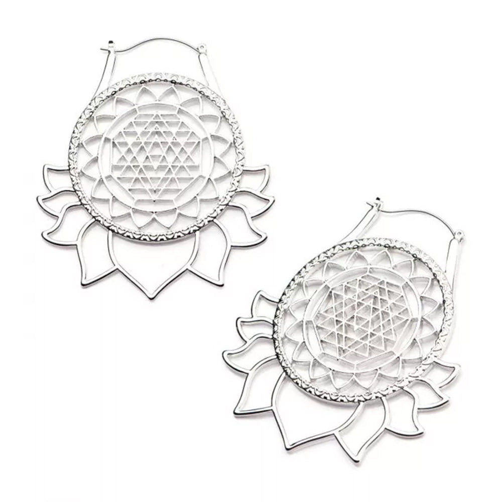 Mandala Lotus Flower Plug Hoops - 20g