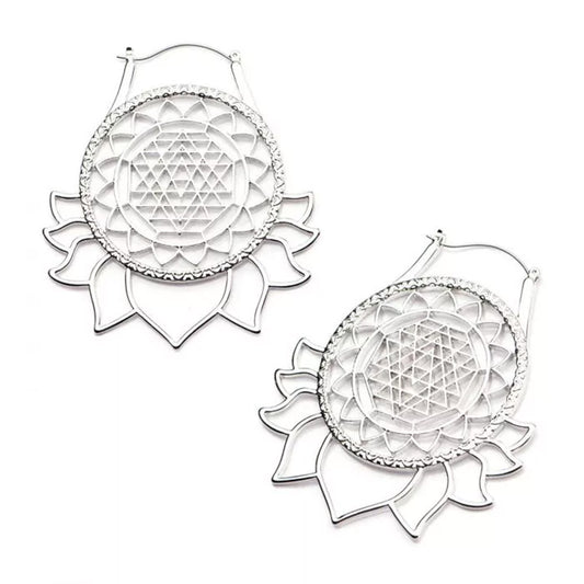 Mandala Lotus Flower Plug Hoops - 20g