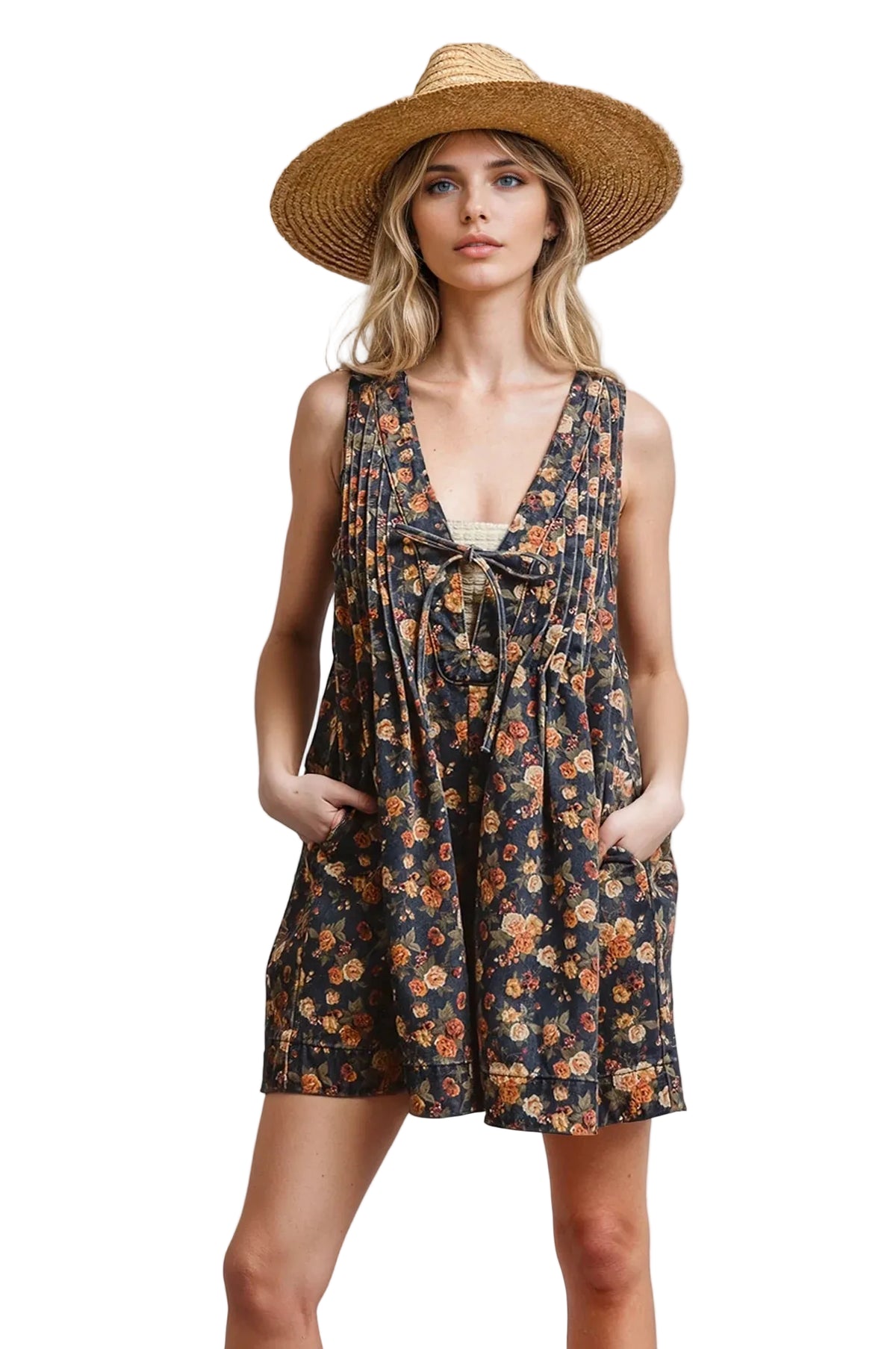 Vintage Bloom Denim Romper