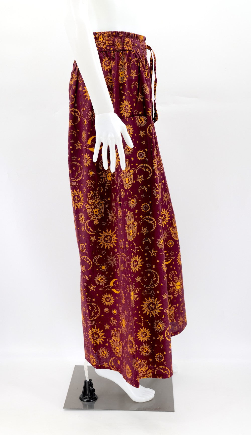 Celestial Print Wide-Leg Palazzo Pants in Burgundy