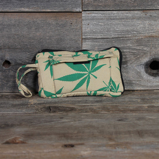 Pot Leaf Padded Stash Bag with Double Pockets - 8x5 SALE