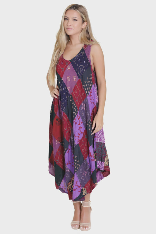 Mid Length Patchwork Dress in Assorted Colors - One Size