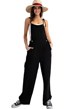 Black Jumpsuit Overalls with Tie Straps