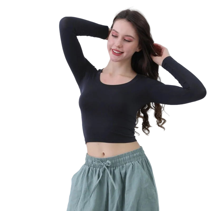 Second Skin Long Sleeve Crop Top in Black