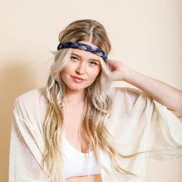Tie Dye Braided Headband - Navy