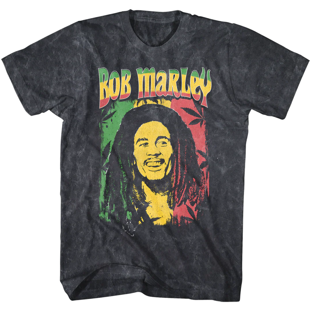 Bob Marley Mineral Wash Ganja Print T-Shirt