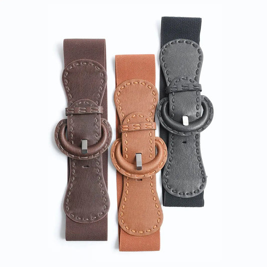 Wide Stitch Waist Belt in Camel