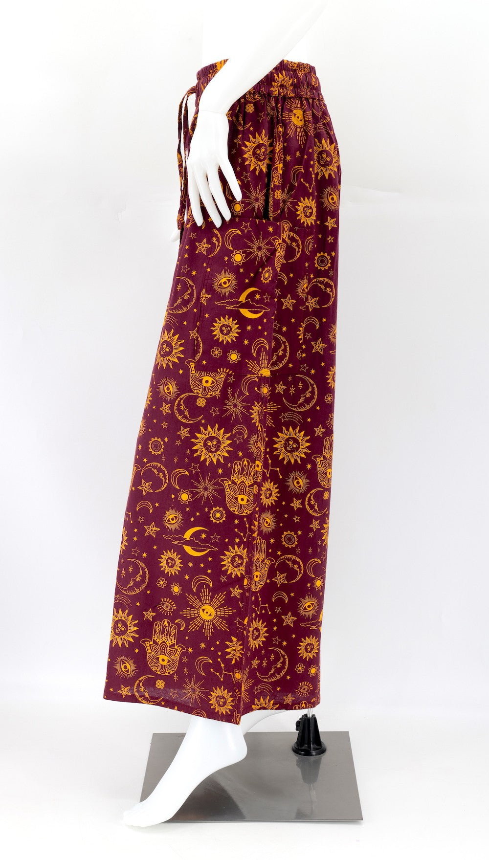 Celestial Print Wide-Leg Palazzo Pants in Burgundy