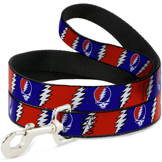 Grateful Dead Steal Your Face Lightning Bolt Pattern Dog Leash - 1" Wide