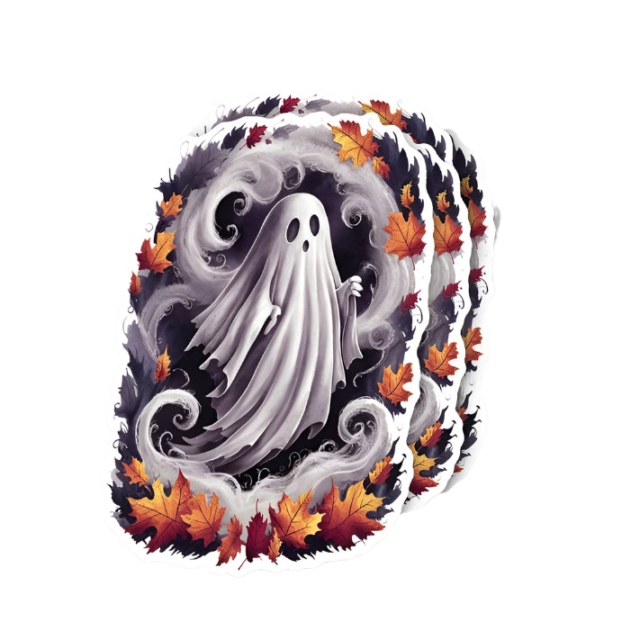 Whimsical Ghost in the Leaves Sticker - 2"
