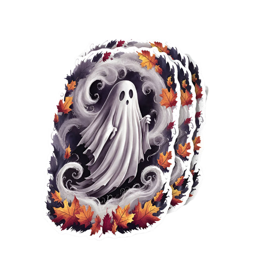Whimsical Ghost in the Leaves Sticker - 2"