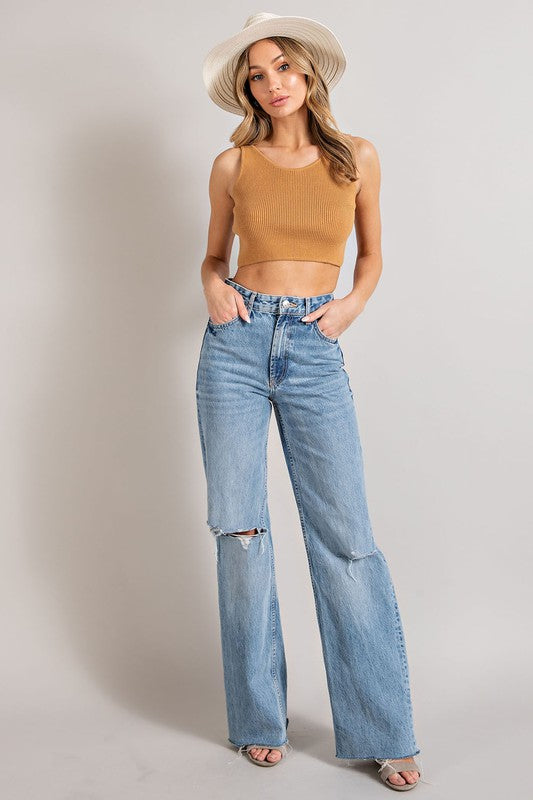 Back Twist Strap Sleeveless Top in Camel