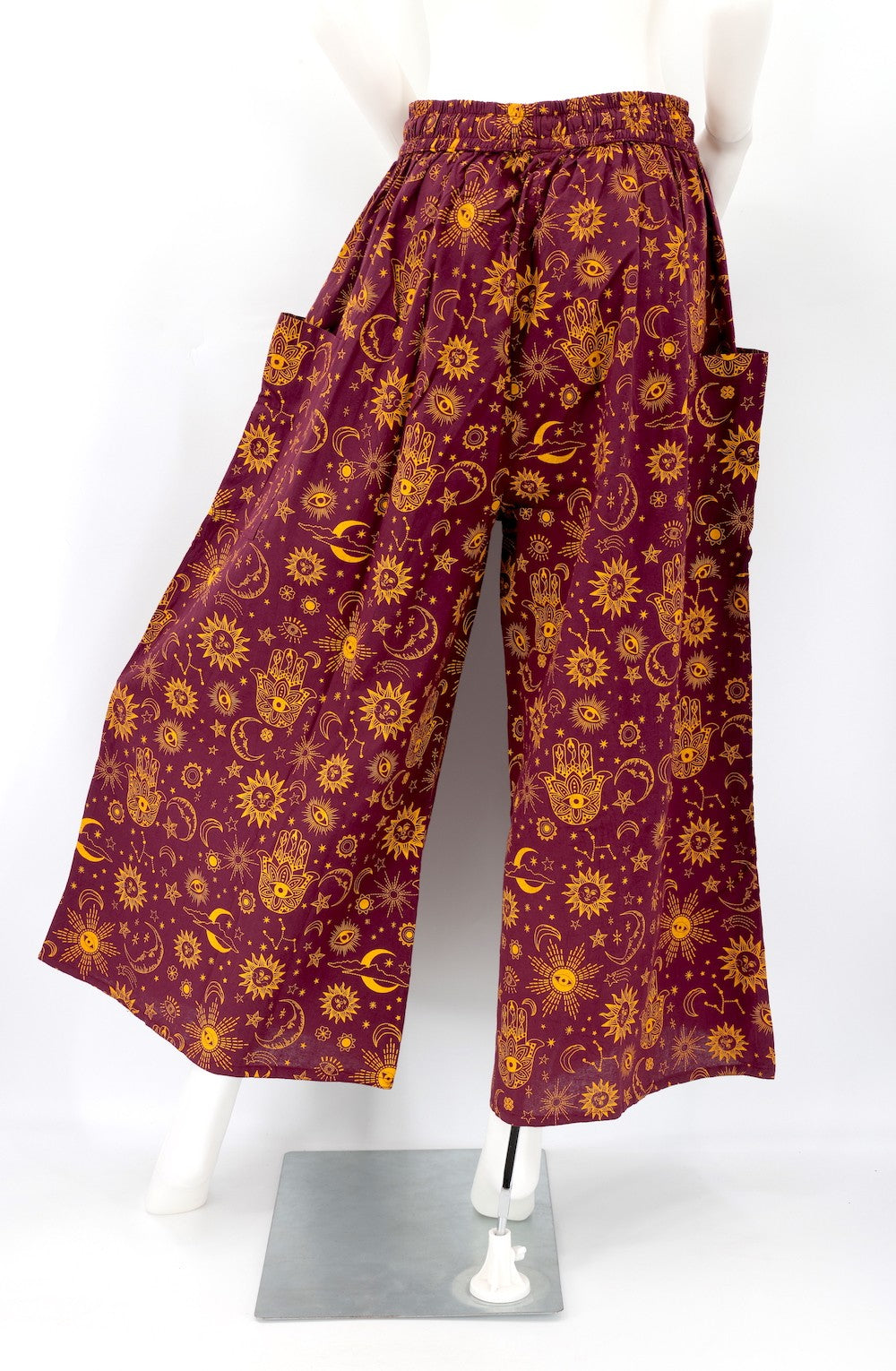 Celestial Print Wide-Leg Palazzo Pants in Burgundy