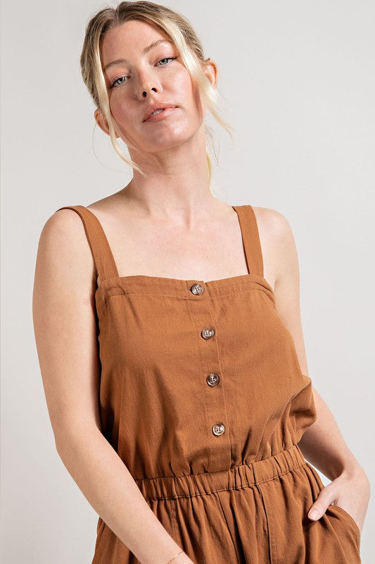 Button Down Jumpsuit in Walnut