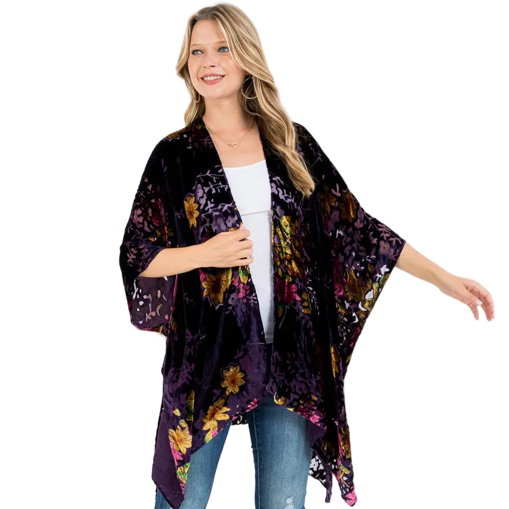 Bohemian Burnout Velvet Kimono in Purple