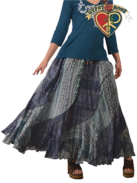 Meadow's Breeze Cotton Swirl Style Patchwork Skirt