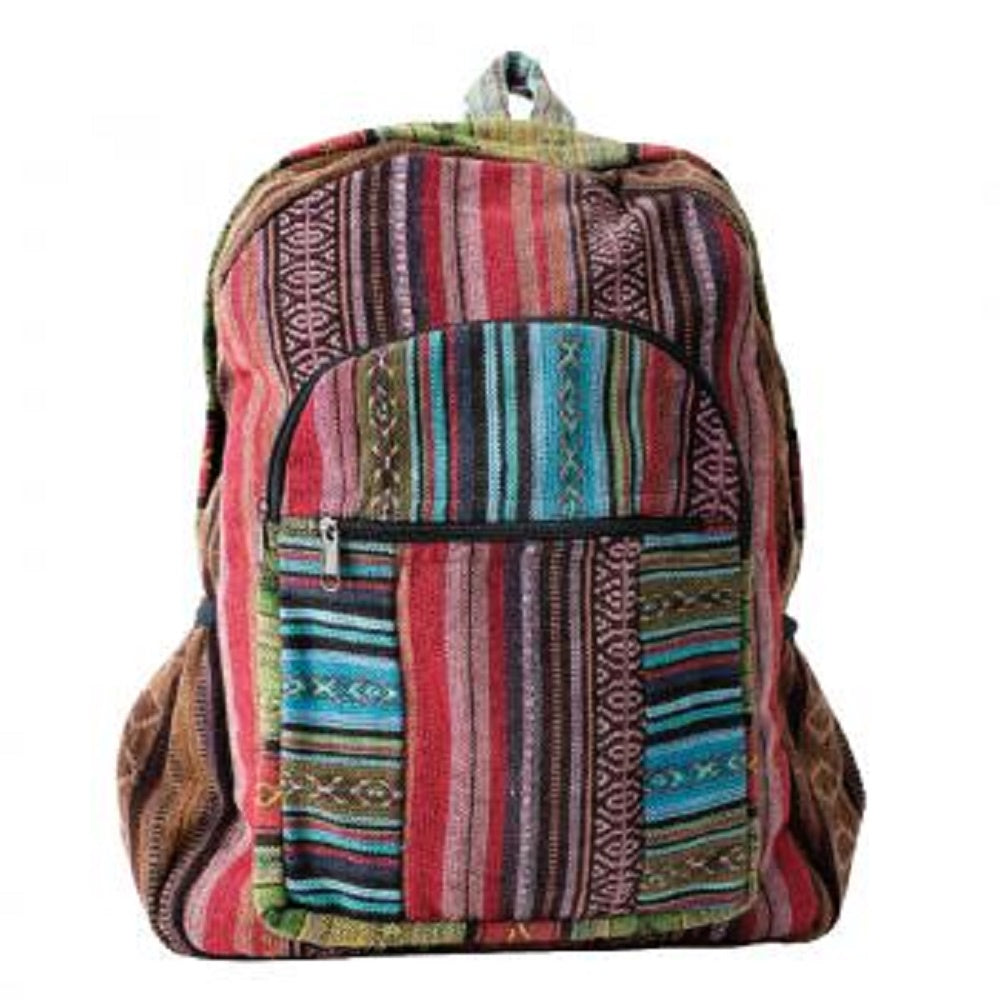 Red and Blue Toned Striped Backpack