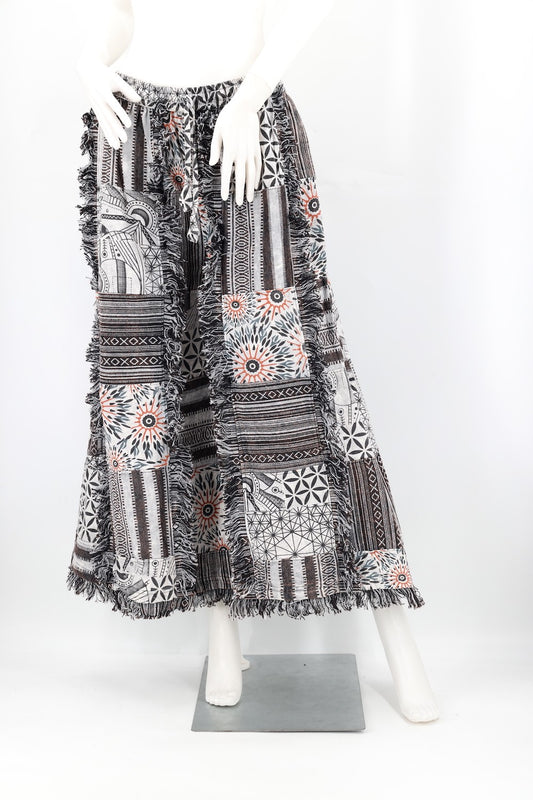 Fringed Gheri Patchwork Wide Leg Pants