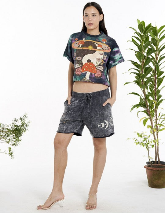 Sun Moon Phase Print Stonewashed Shorts