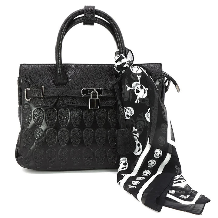 Embossed Skull Handbag with Scarf