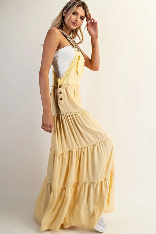 Lace Trim Tiered Wide Legged Overalls