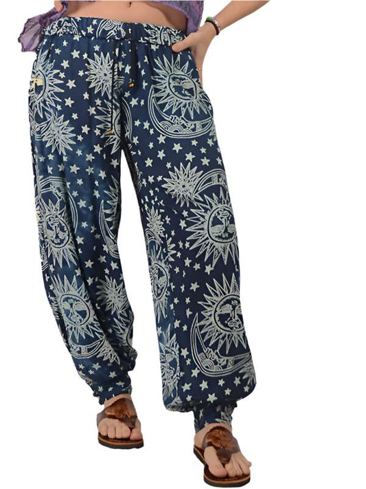 Celestial Print Rayon Button Cuff Harem Pants