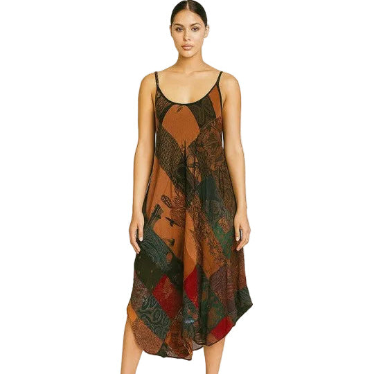 Harem Patchwork Freeflow Dress in Rust