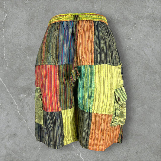 Striped Stonewash Patchwork Cargo Shorts